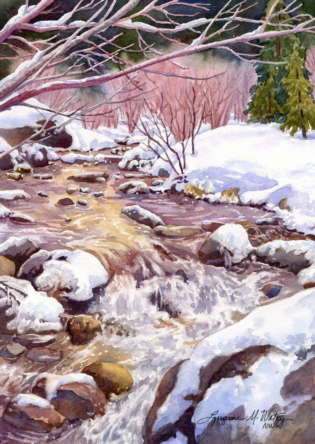 Sunlit Snowman watercolor by Lorraine Watry