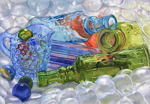 Super excited to get notice that my painting, &quot;Bottles and Bubblewrap&quot; was selected for Rocky Mountain National Watermedia! 
It will be on display at the Evergreen Art Center from September 11th &ndash; October 24th, 2020. Thank you to juro