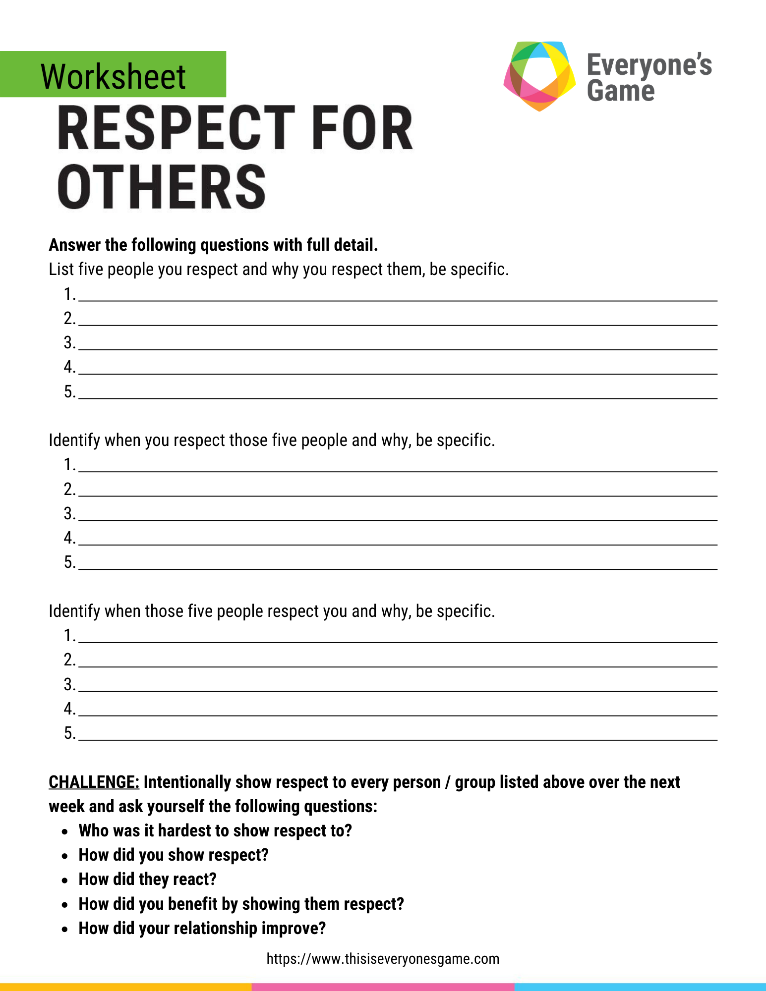 worksheet handouts everyone s game
