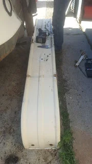 Bumper's off so we can re-mount it, hopefully straight this time