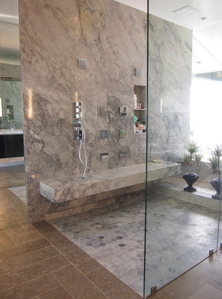 Large natural stone shower