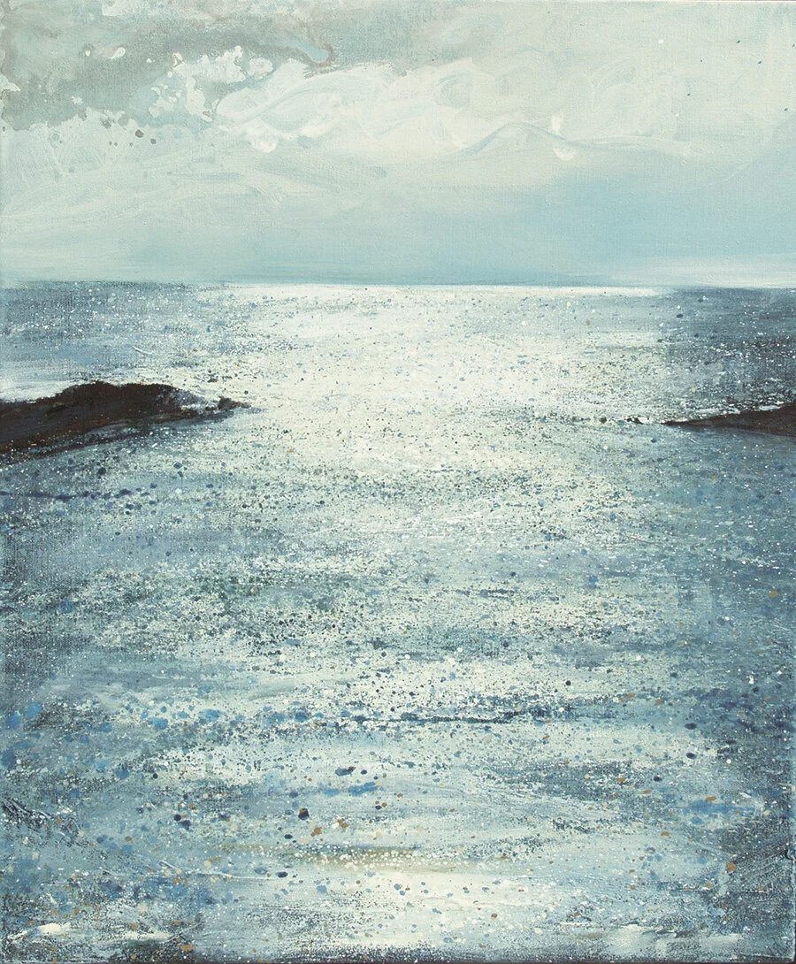 Seascape painting of turquoise blue sparkling water