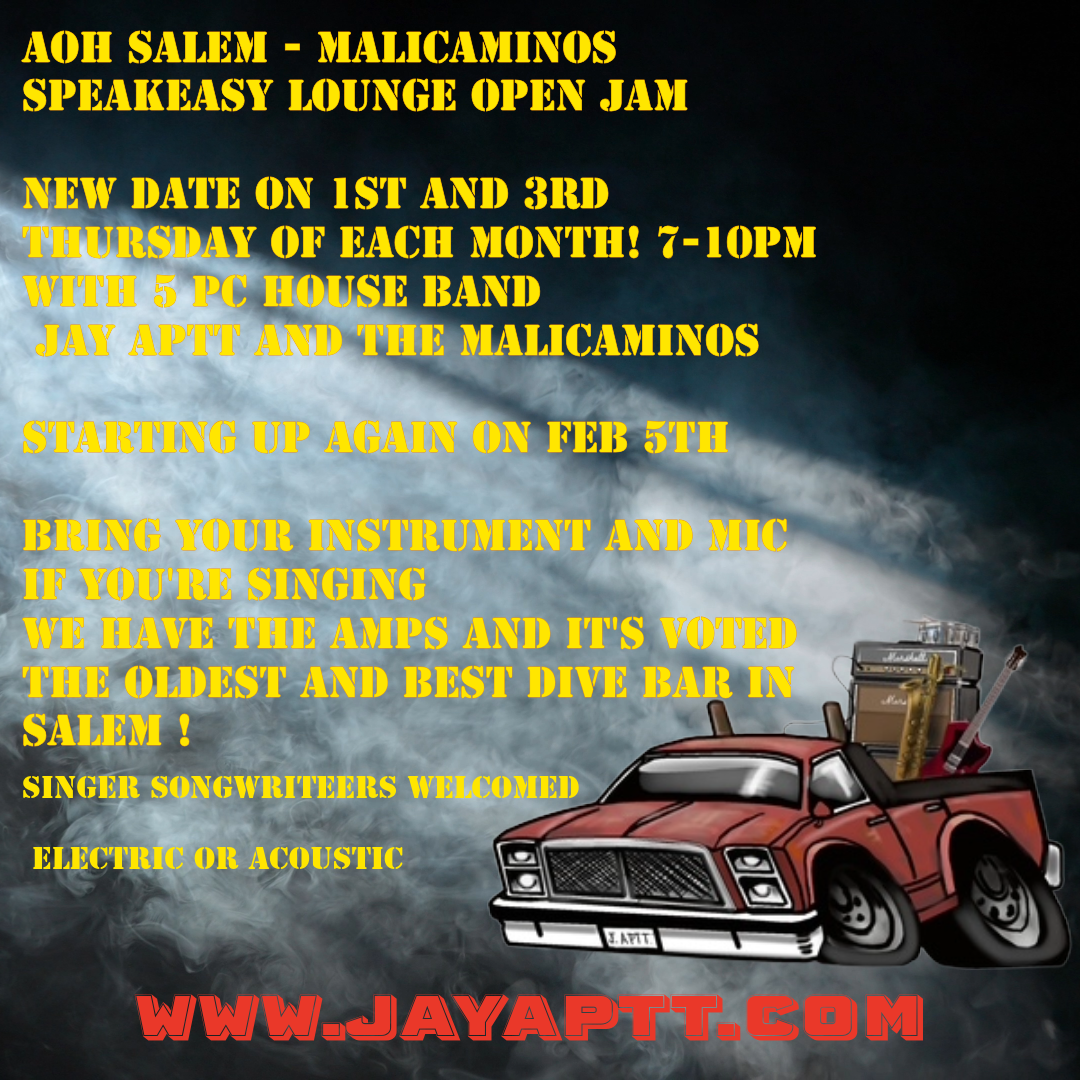 MaliCaminos host open jam 1st and 3rd Thursday @ Salem AOH Speakeasy lounge