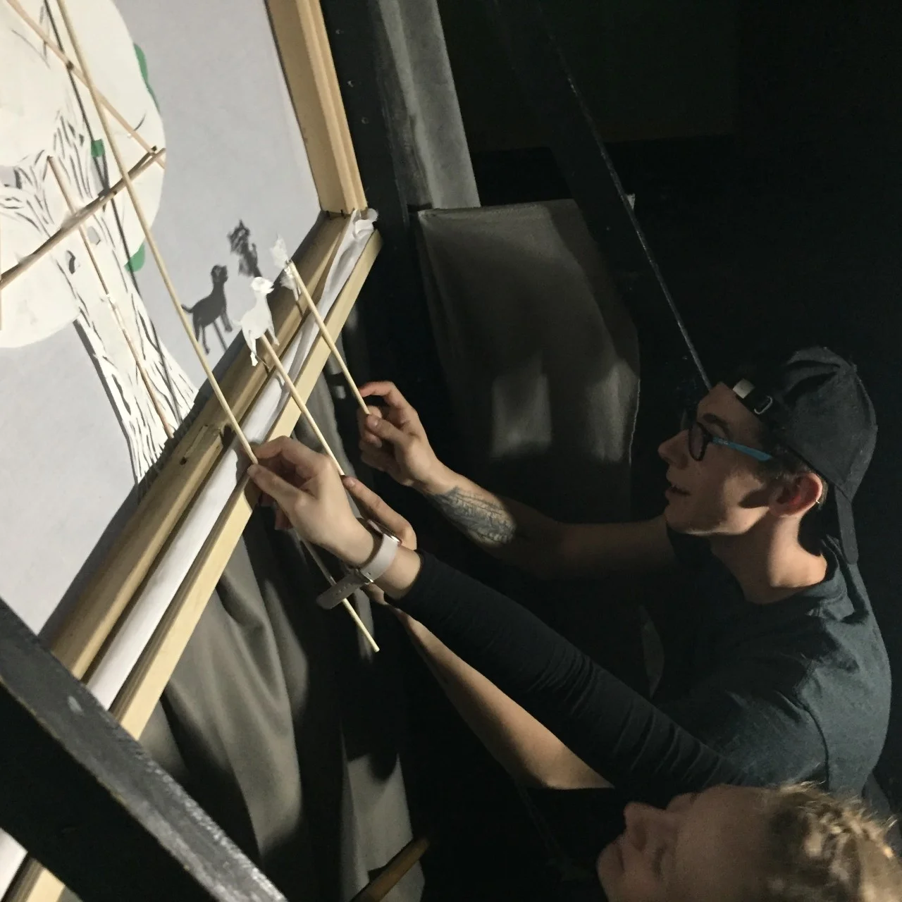 Neomi McGowen and Dustyn Forbes. Shadow Puppet Show. FAA Residency 2019. Photo Credit: Lisa Anne Ross