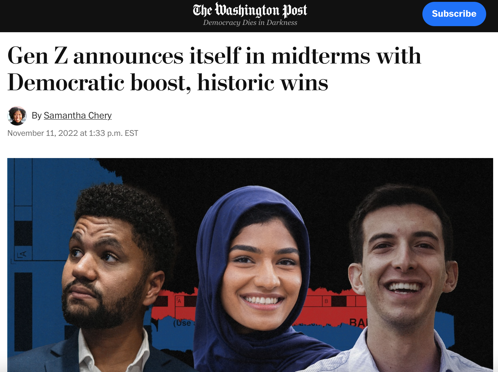 Washington Post - Gen Z announces itself in midterms with Democratic boost, historic wins