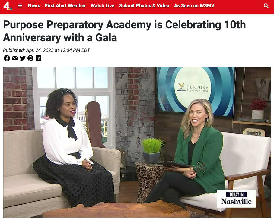 Today in Nashville - Purpose Preparatory Academy is Celebrating 10th Anniversary with a Gala