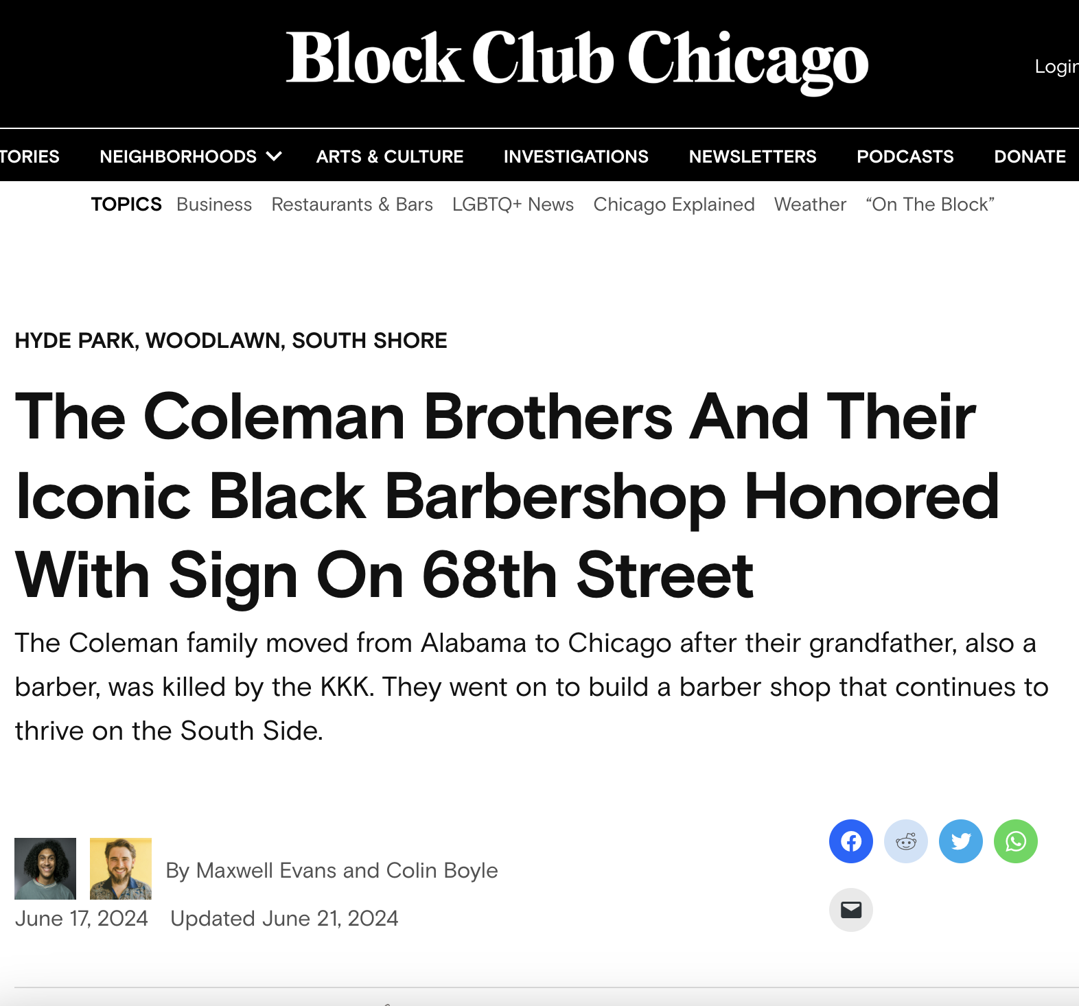 The Coleman Brothers And Their Iconic Black Barbershop Honored With Sign On 68th Street_Block Club Chicago