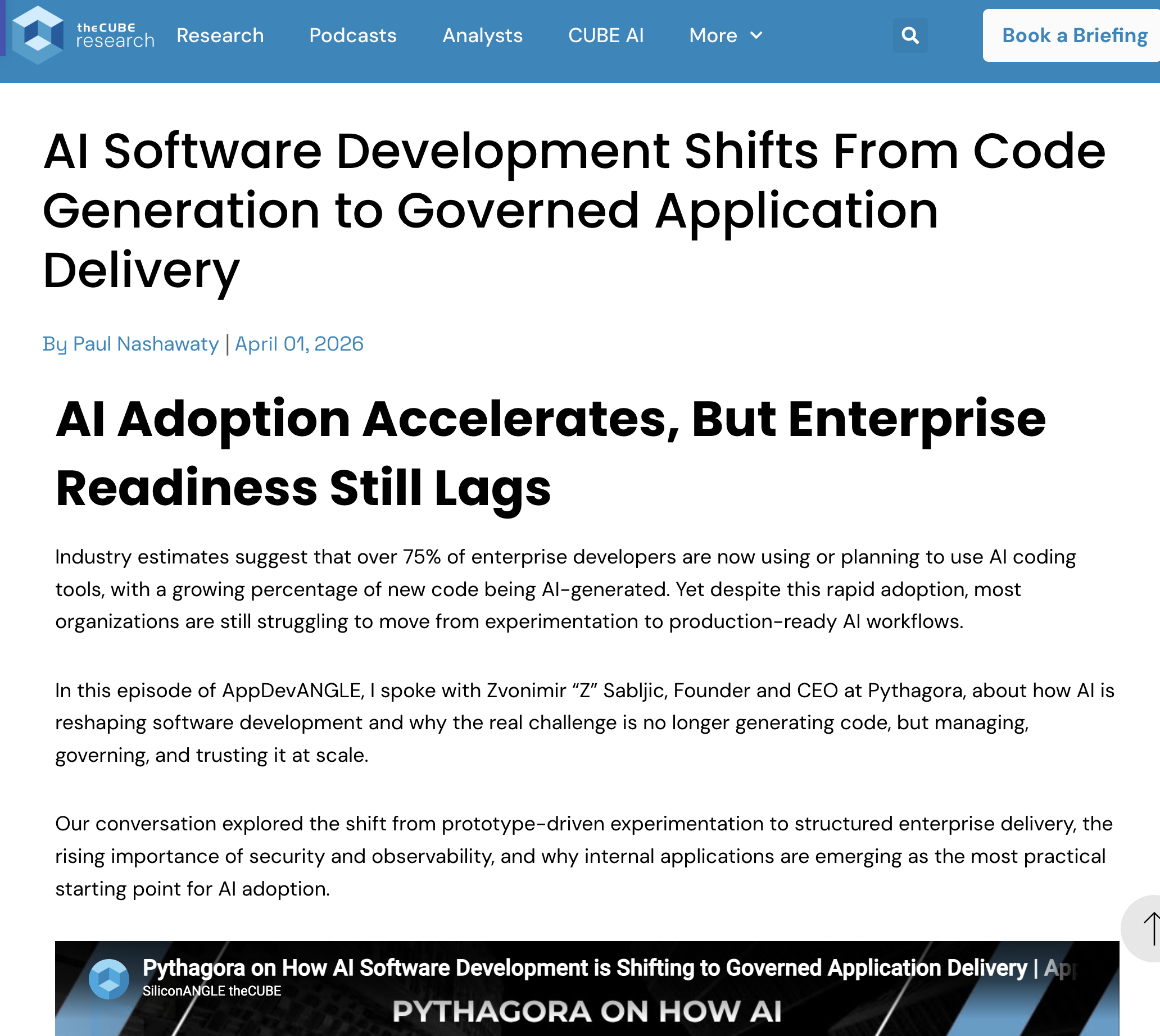 theCube Research: AI Software Development Shifts From Code Generation to Governed Application Delivery