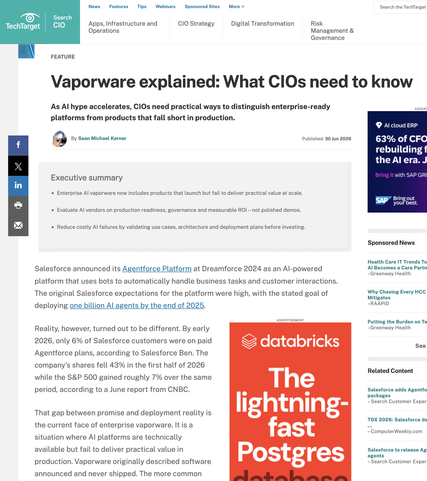 TechTarget/Search CIO:  Vaporware explained: What CIOs need to know