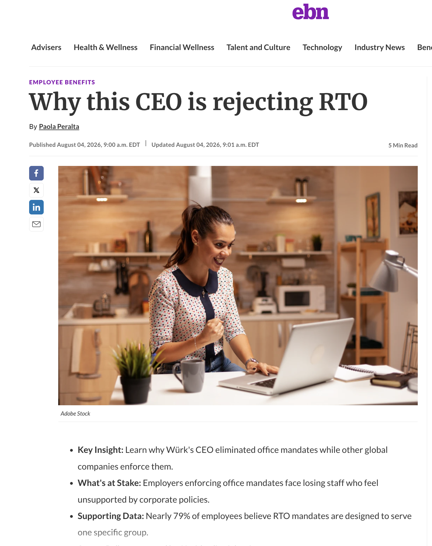 Employee Benefit News: Why this CEO is rejecting RTO
