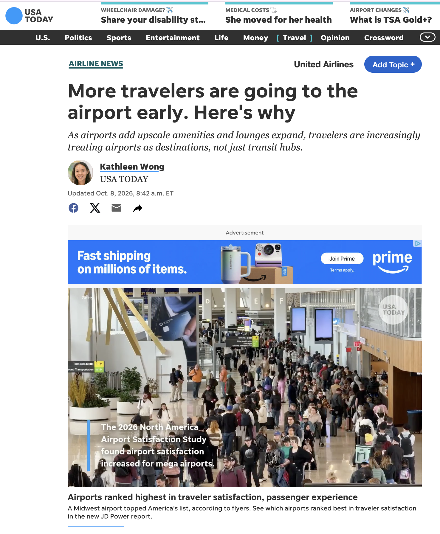 USA Today: More travelers are going to the airport early. Here's why