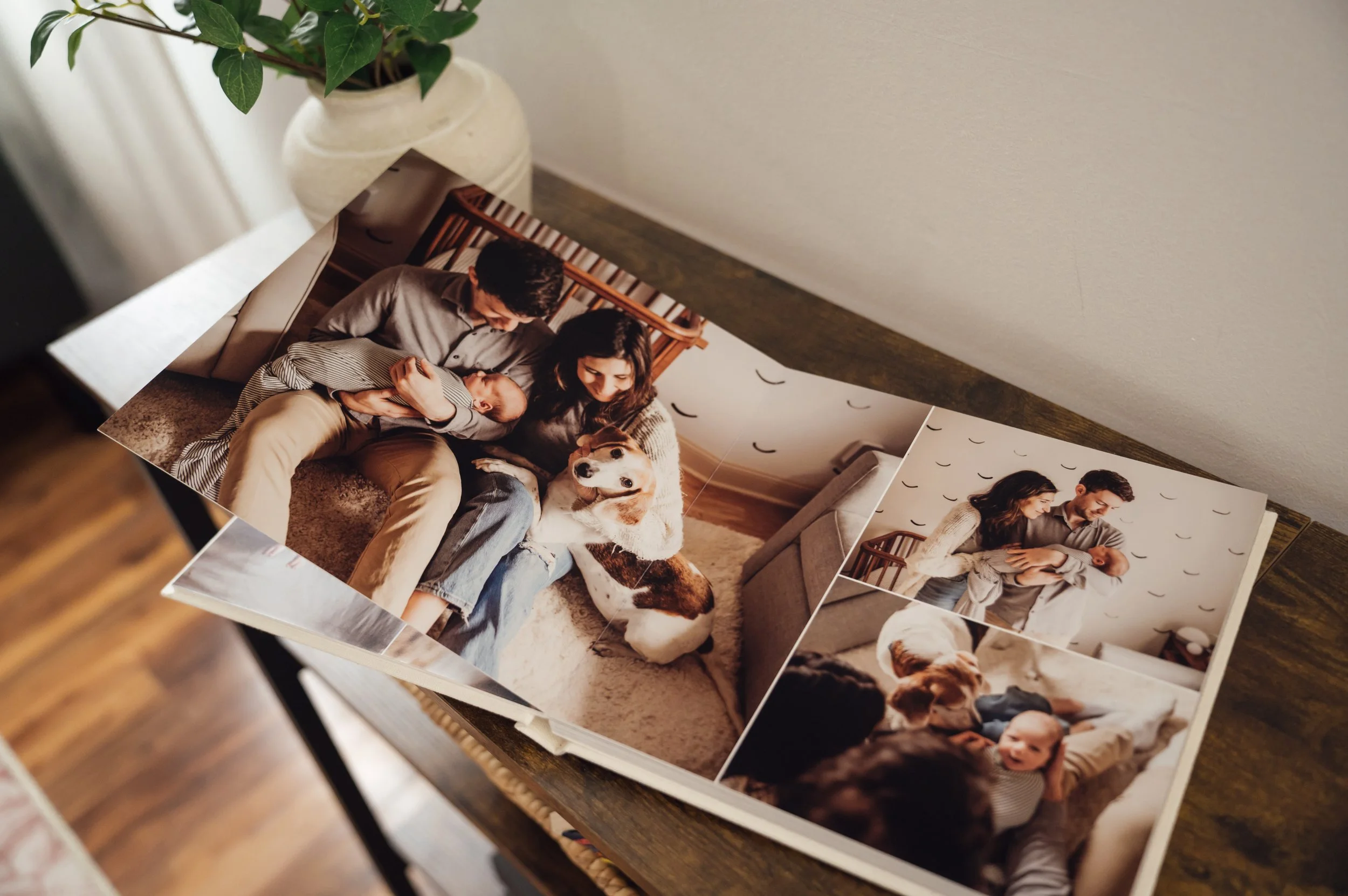 photography album sits atop a side table in a Fairfield County, ct photography studio