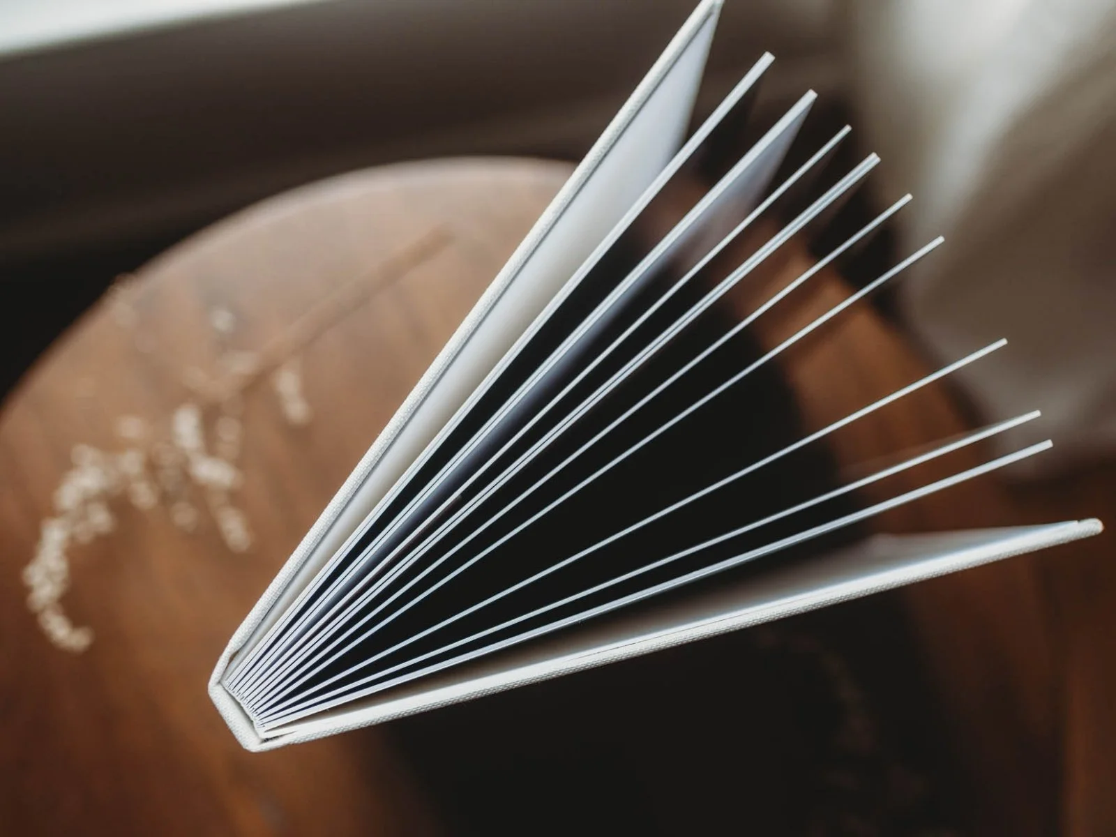 professional product photography of newborn album, taken from above