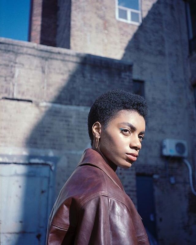 More of @__alexisb____ #blueliquidliner #makeup by me using @kvdveganbeauty #shoot by @rodrigocidstudio in #brooklyn #leathercoat #readyforspring #nyc #bushwick #hintofblue #fashionshoot #freshskin #sunshine