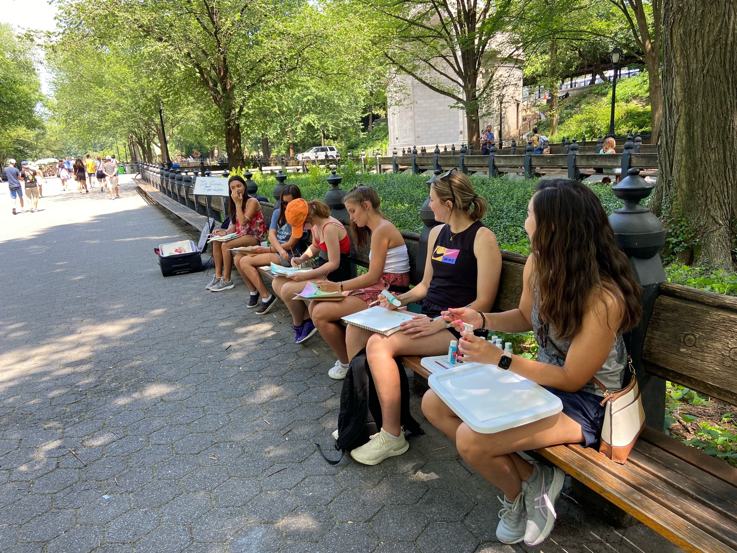 6 Girls on the Bench-Creating Artwork with each other - iintermingling with each other across states, borders, and international spaces and places!! Learning from each other and the beauty of creating