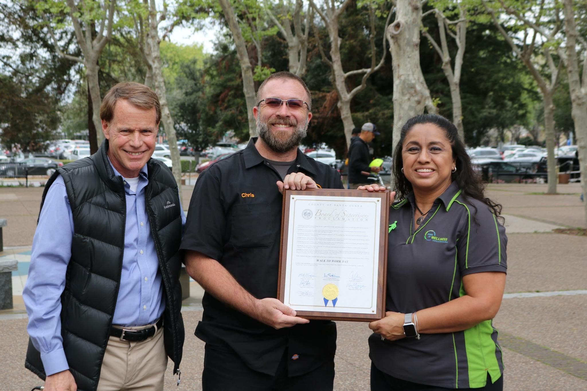 Supervisor Yeager, Program Manager Chris, and Teresa Chagoya of Employee Wellness