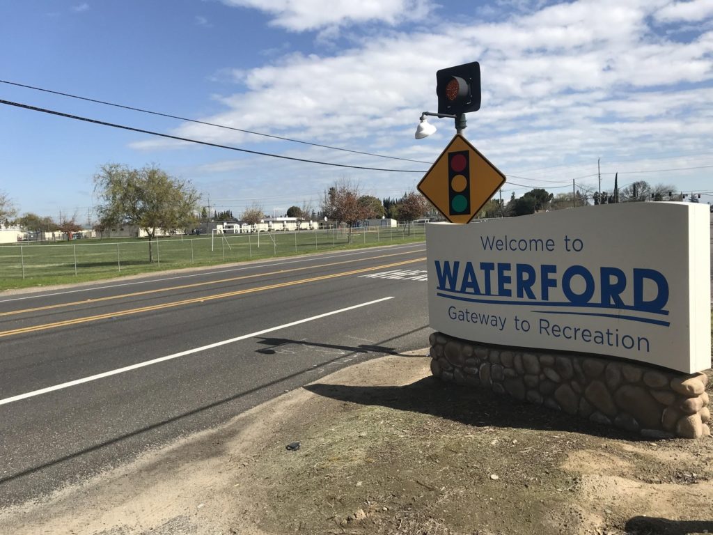 Children in Waterford have to walk on the shoulder of Yosemite Boulevard (CA-132), alongside high speed traffic, to get from their mobile home park to school.