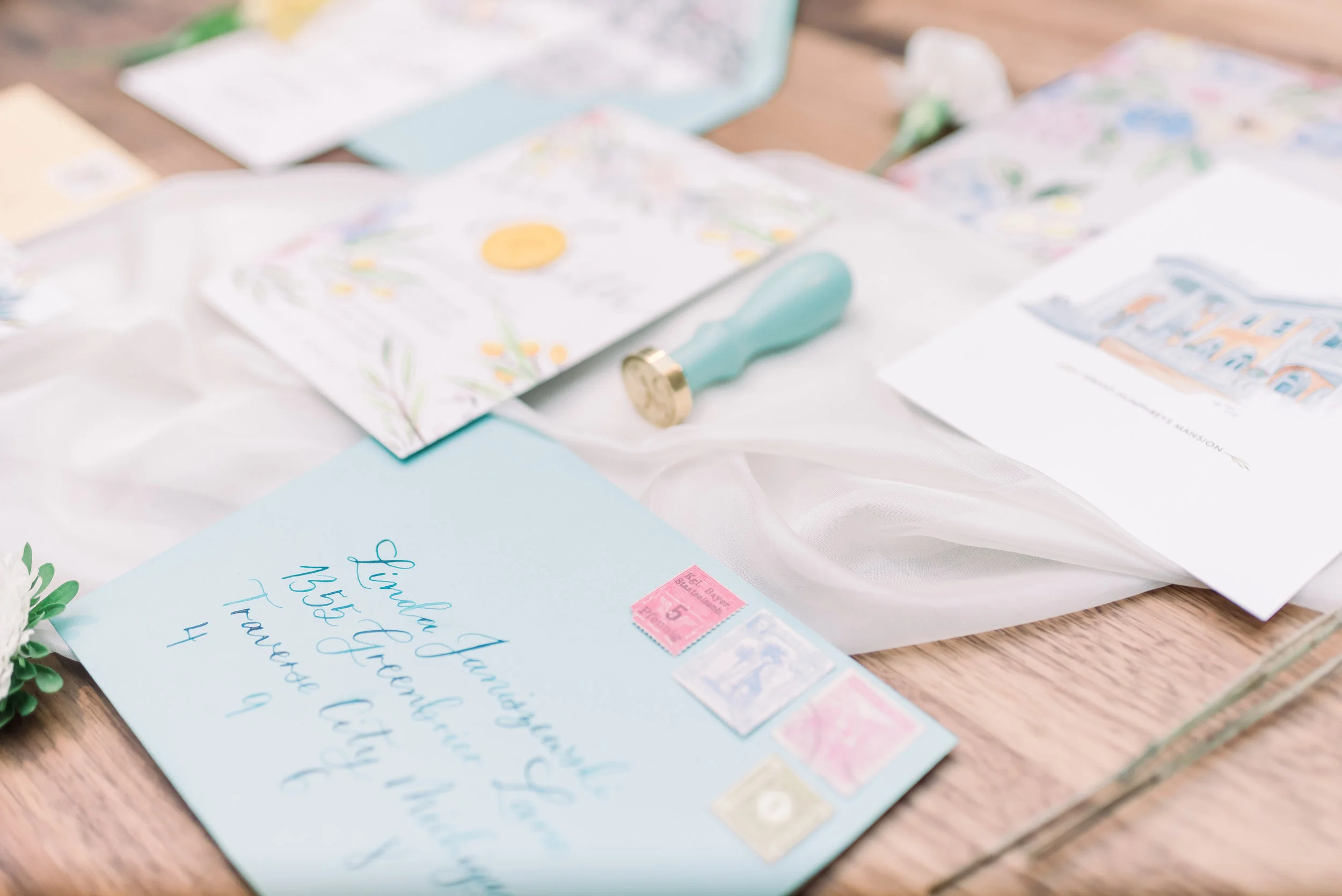 Grant Humphreys Mansion wedding invitation suite