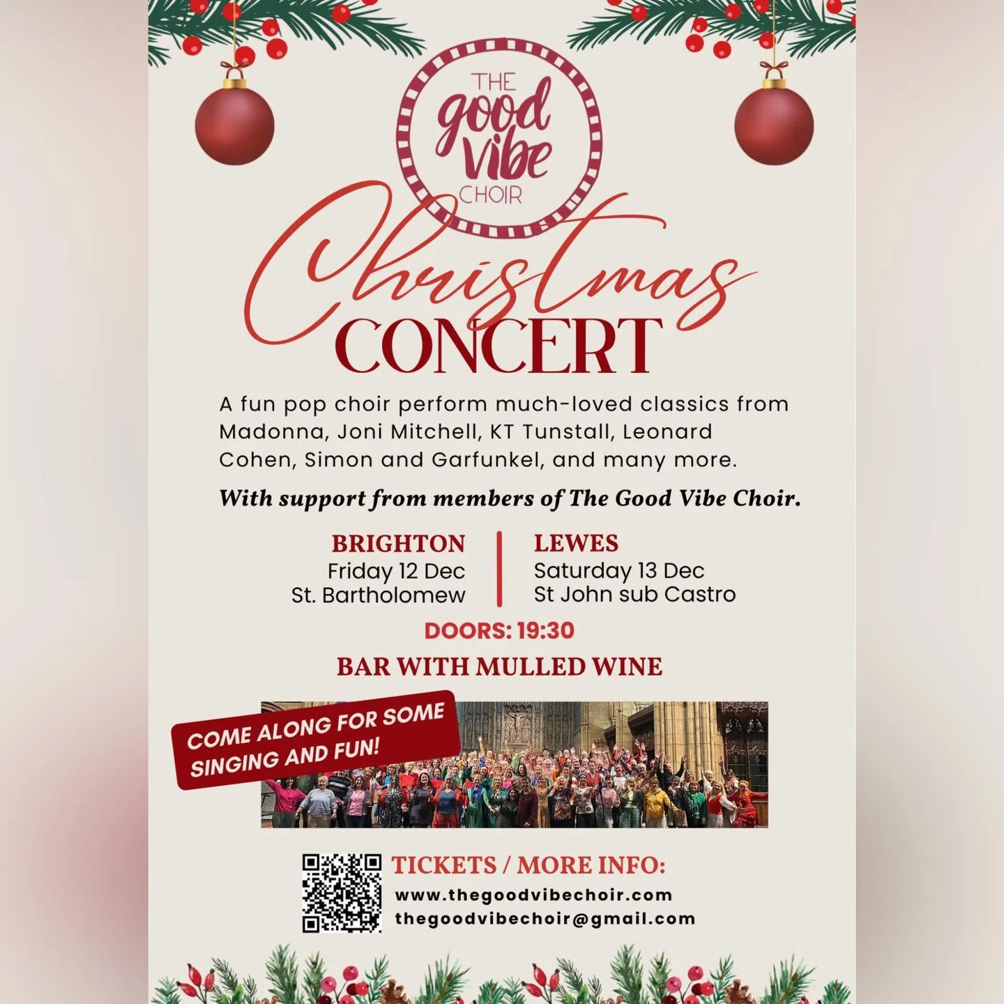🎶 The Good Vibe Christmas shows 🎶 
A fun family event full of music, joy and mulled wine 🍷 👀 
Our choirs will be singing their hearts out this December at these two beautiful locations. 
Last year, both events were sold out, so if you wish to