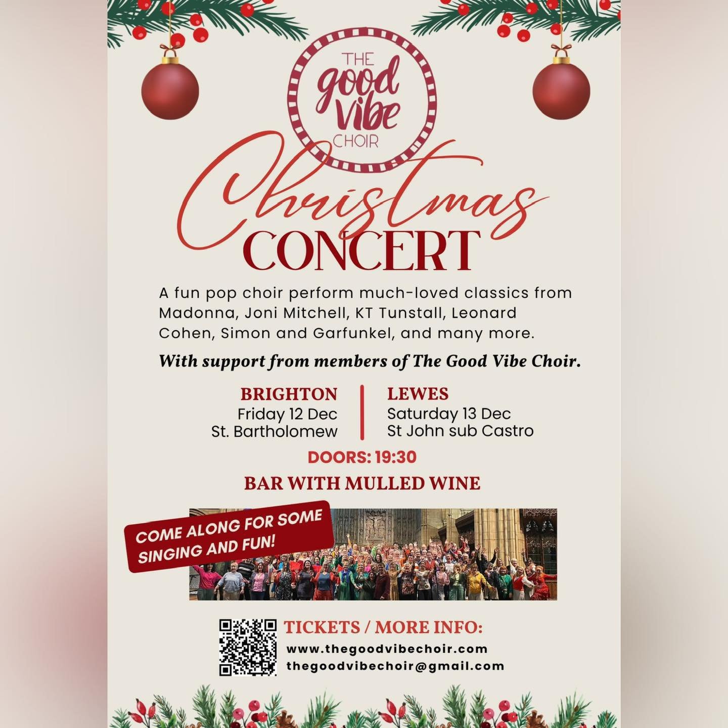 Tonight in Lewes, only 30 tickets left! 
Xmas choir show! 🧑&zwj;🎄 🍷 🎶 

https://www.thegoodvibechoir.com/xmas-tickets