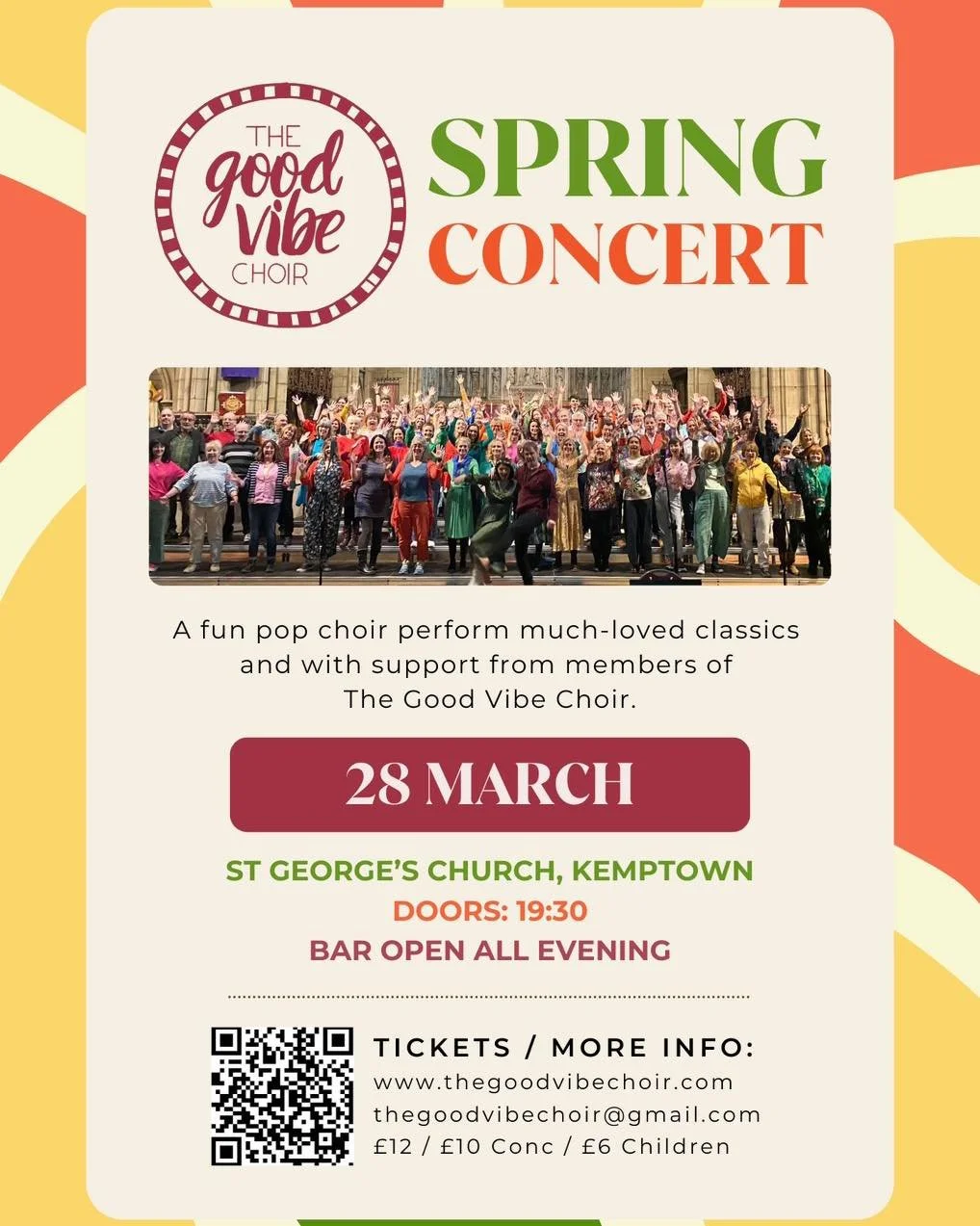 Our big show is coming up next month!  Tickets now available below. 

https://www.thegoodvibechoir.com/spring-show