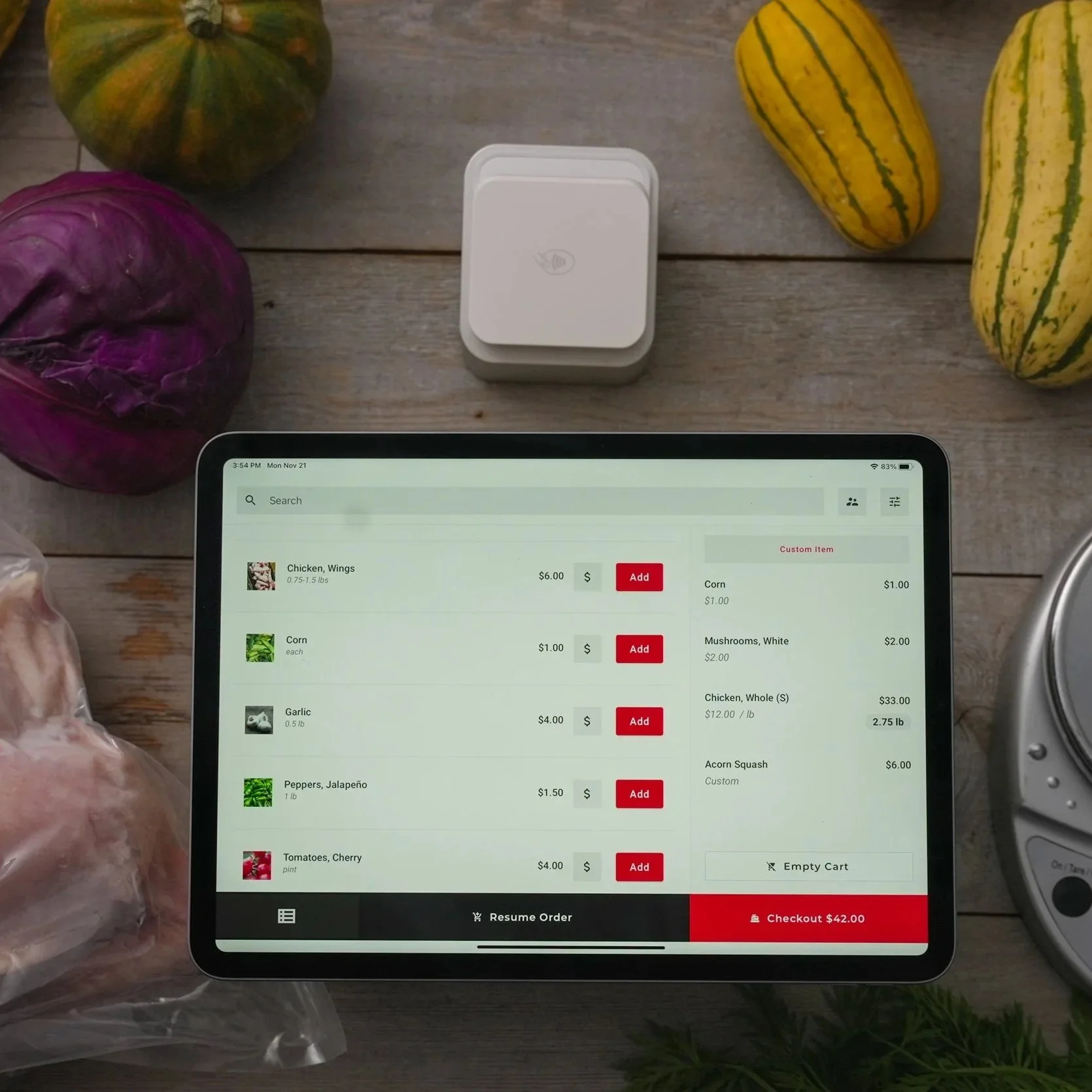 The Barn2Door POS device and app displayed on an ipad