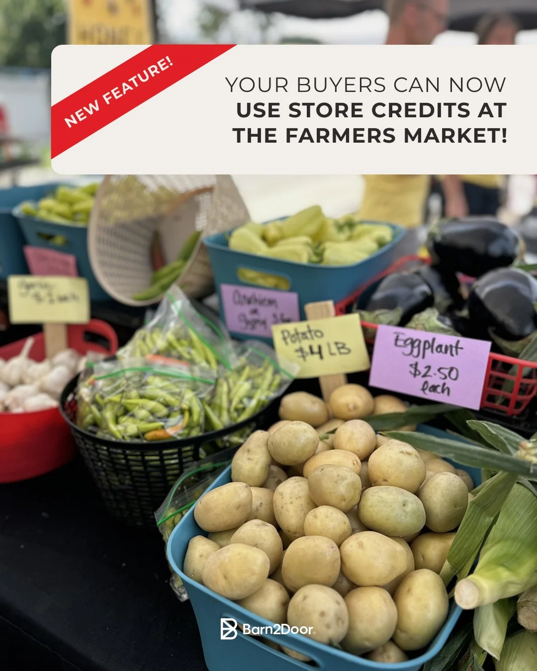 BOOM. Farmers' Customers can buy Store Credits online and NOW NEW spend them not only online but ALSO in person! Net-net Farmers' customers can use store credits at the Farmer&rsquo;s Market! Booyah!