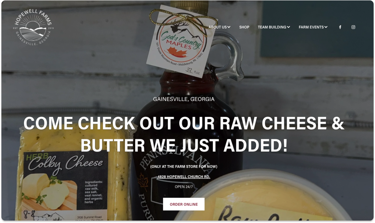 Website home page of Hopewell Farms