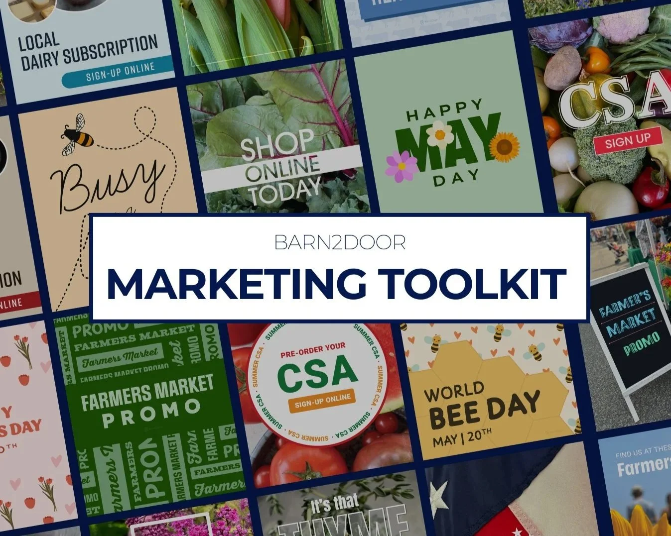 A sampling of Barn2Door's marketing toolkit for farmers to advertise on their social medias