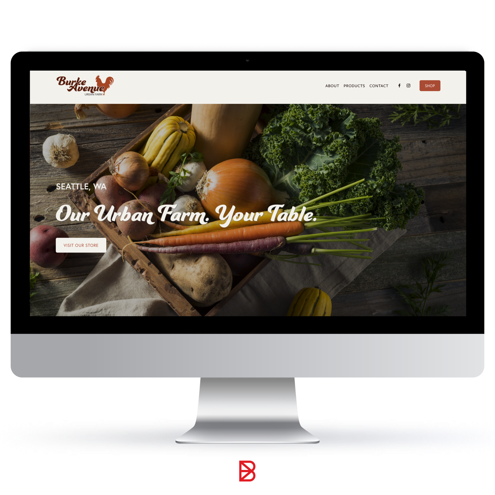 A farm website designed by Barn2Door displayed on a desktop.