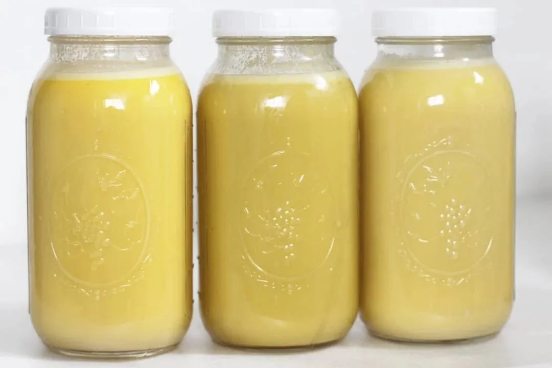 Chicken stock in glass mason jars