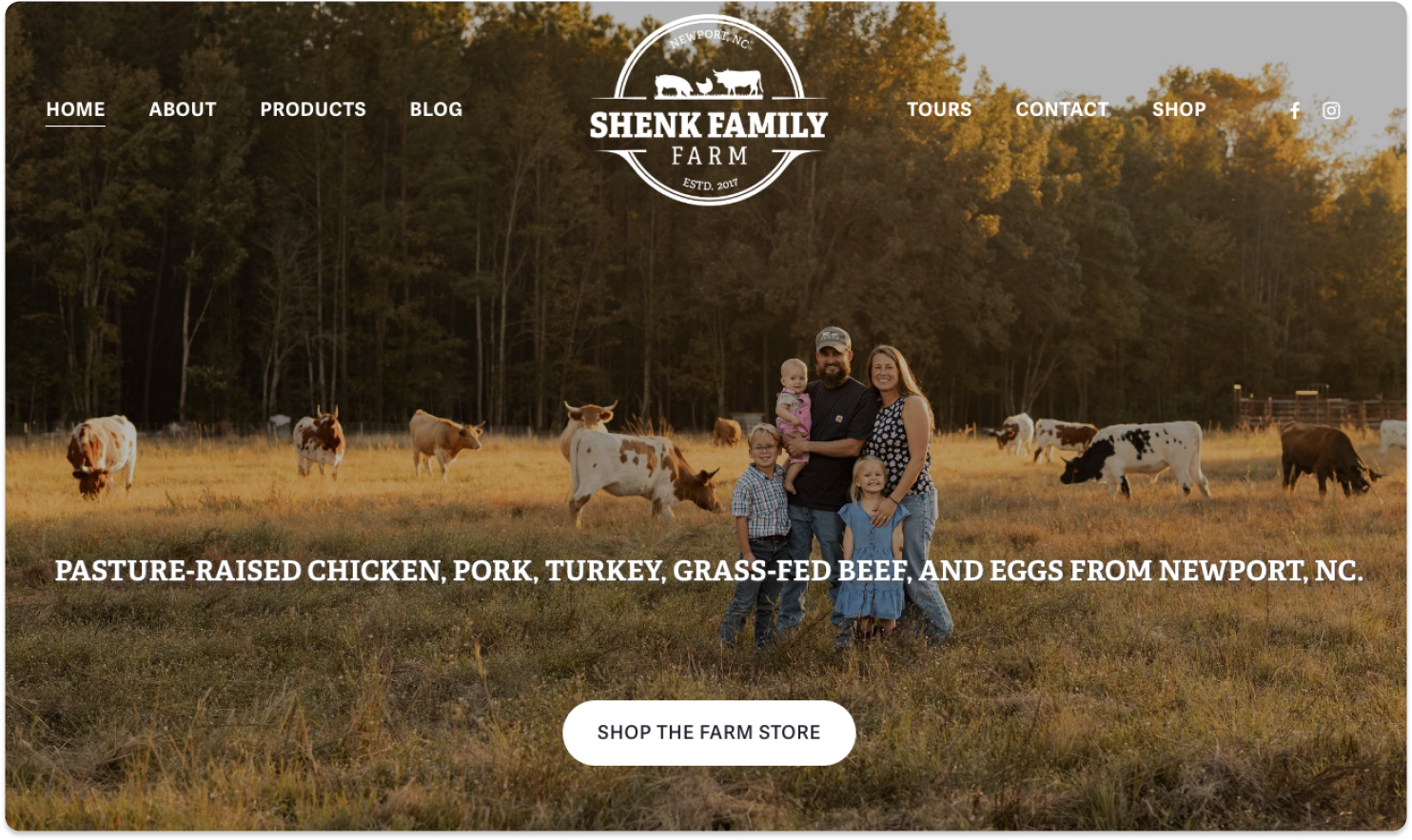Website home page of Shenk Family Farms