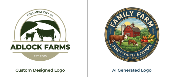 A side by side of a custom logo and AI logo