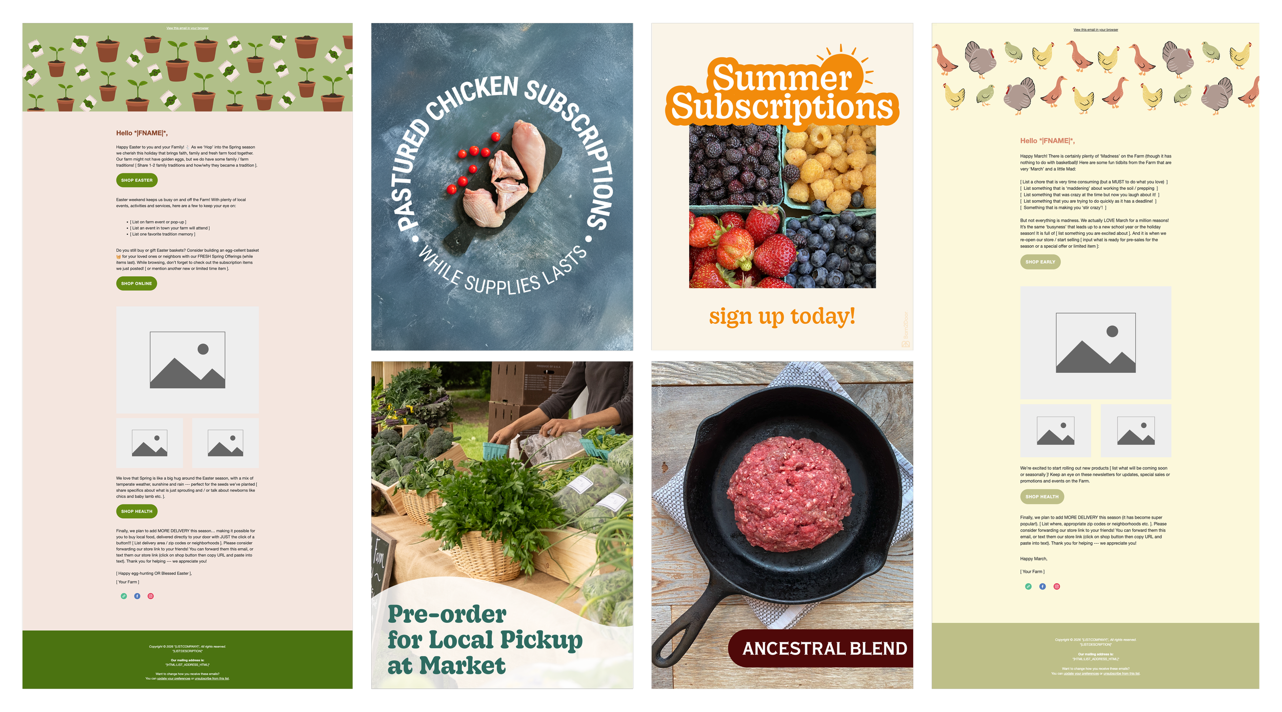 A collage displaying marketing templates for small farms.