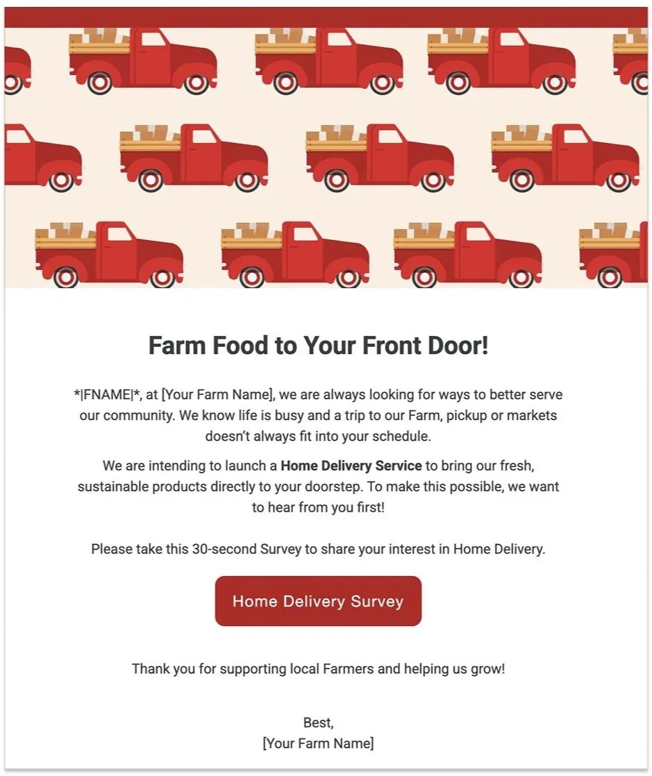 An example of email marketing for direct delivery of farm food
