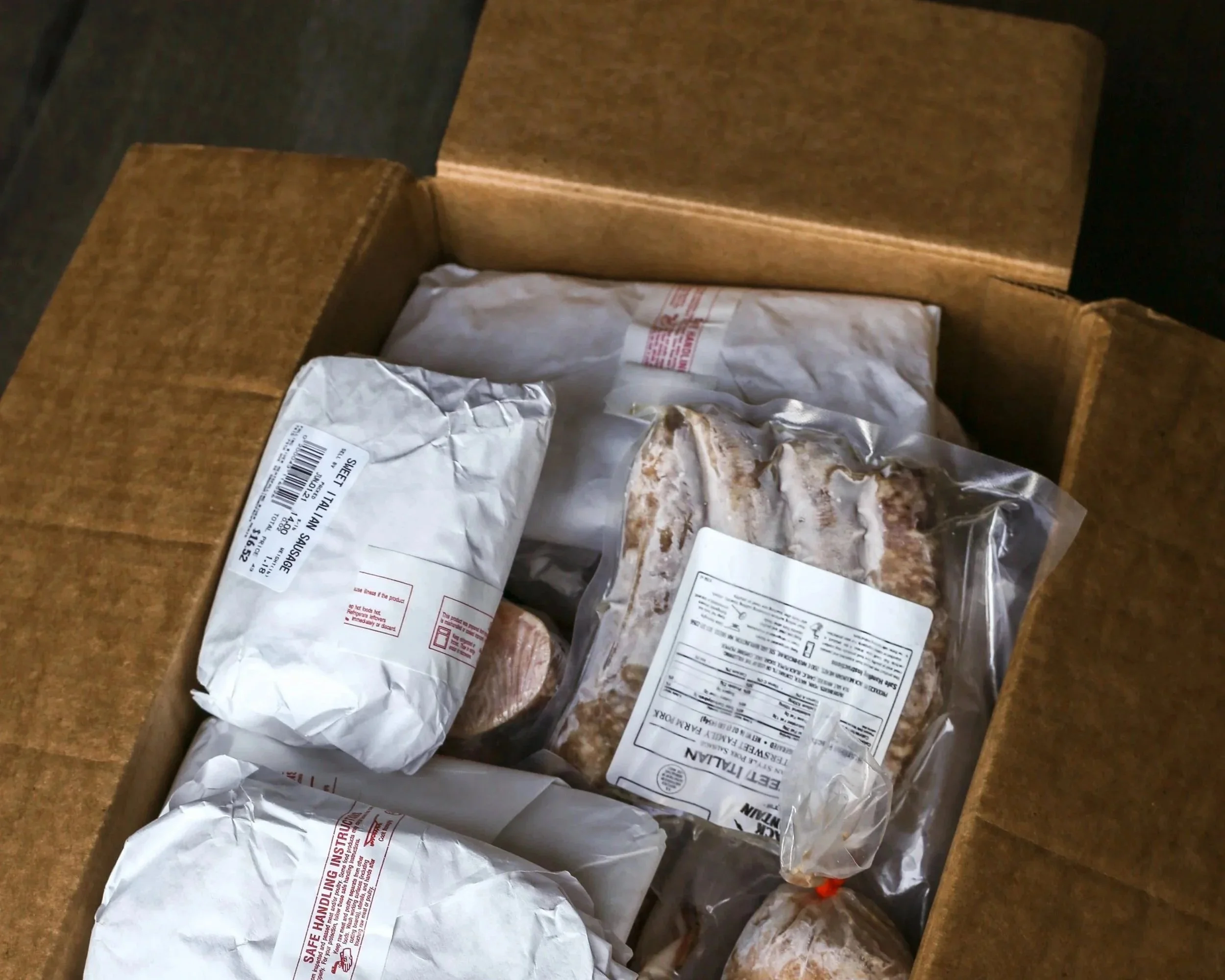 Farm fresh meat packaged for delivery.