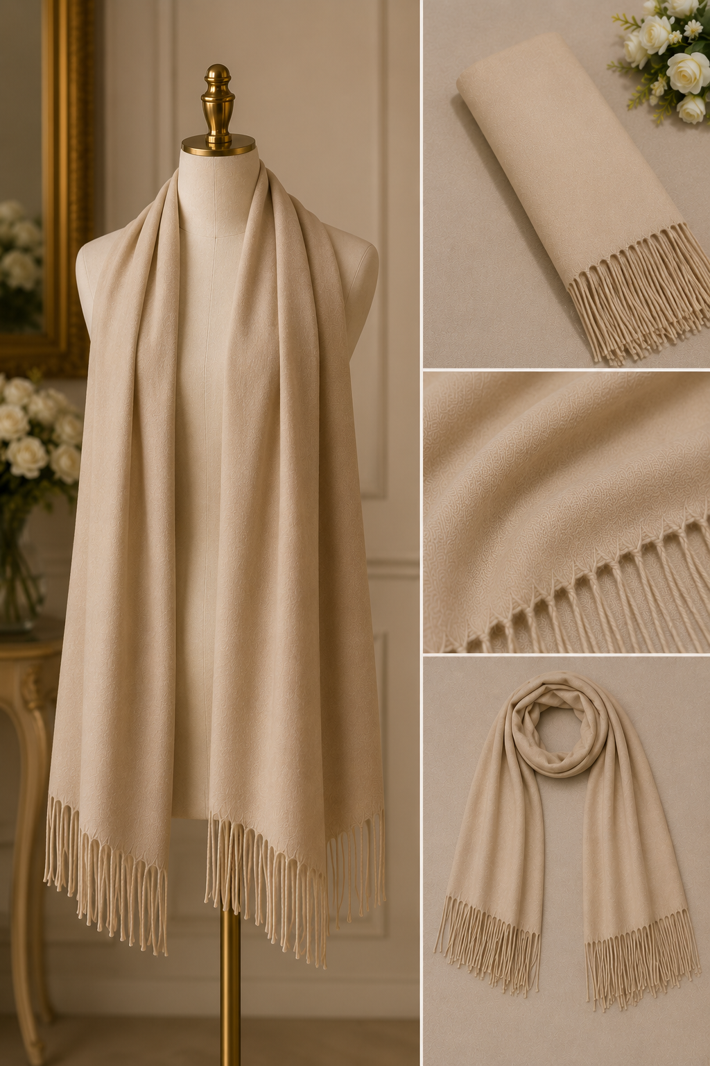Pashmina Bege Elegance | Toque Macio para Eventos e Ocasiões Especiais
