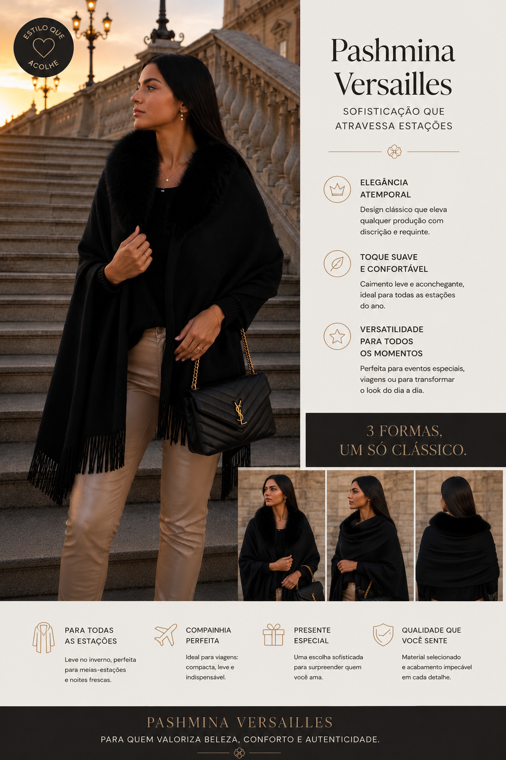 Pashmina Premium Versailles - Preta