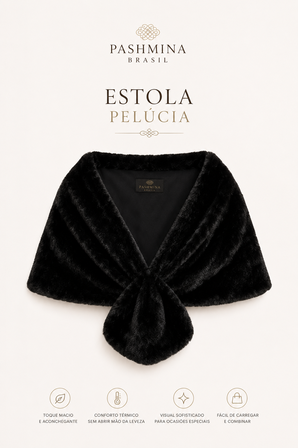Estola Pelúcia Preta Clássica ideal para inverno| Toque Macio e Elegância Atemporal