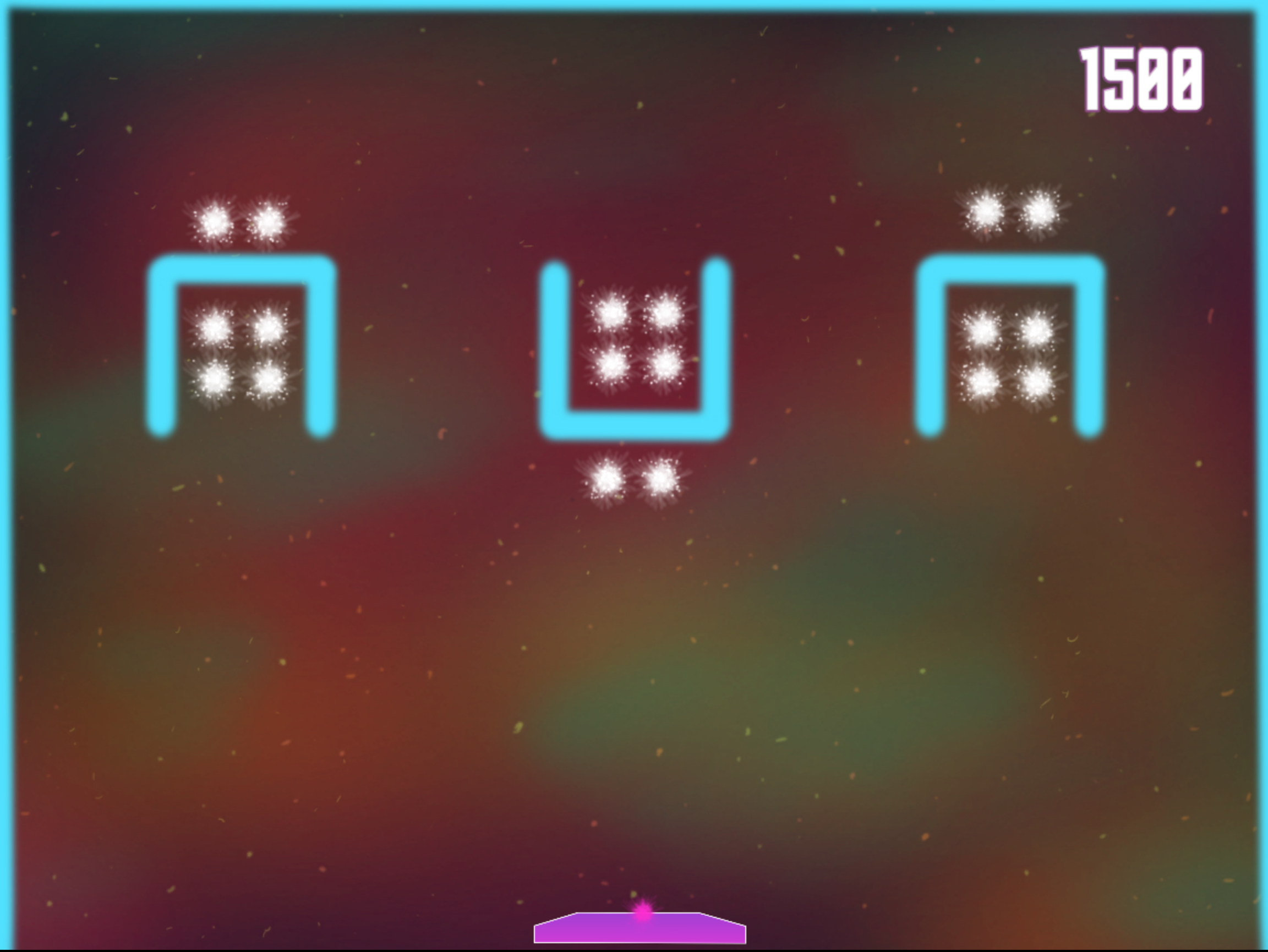 Level 2 - Skybox: Introduces the necessity to drop in from above to break stars, also introduces stars in tight spaces.