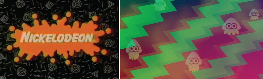 Comparing Background Patterns from Nickelodeon (left) and Splatoon 2 (right)