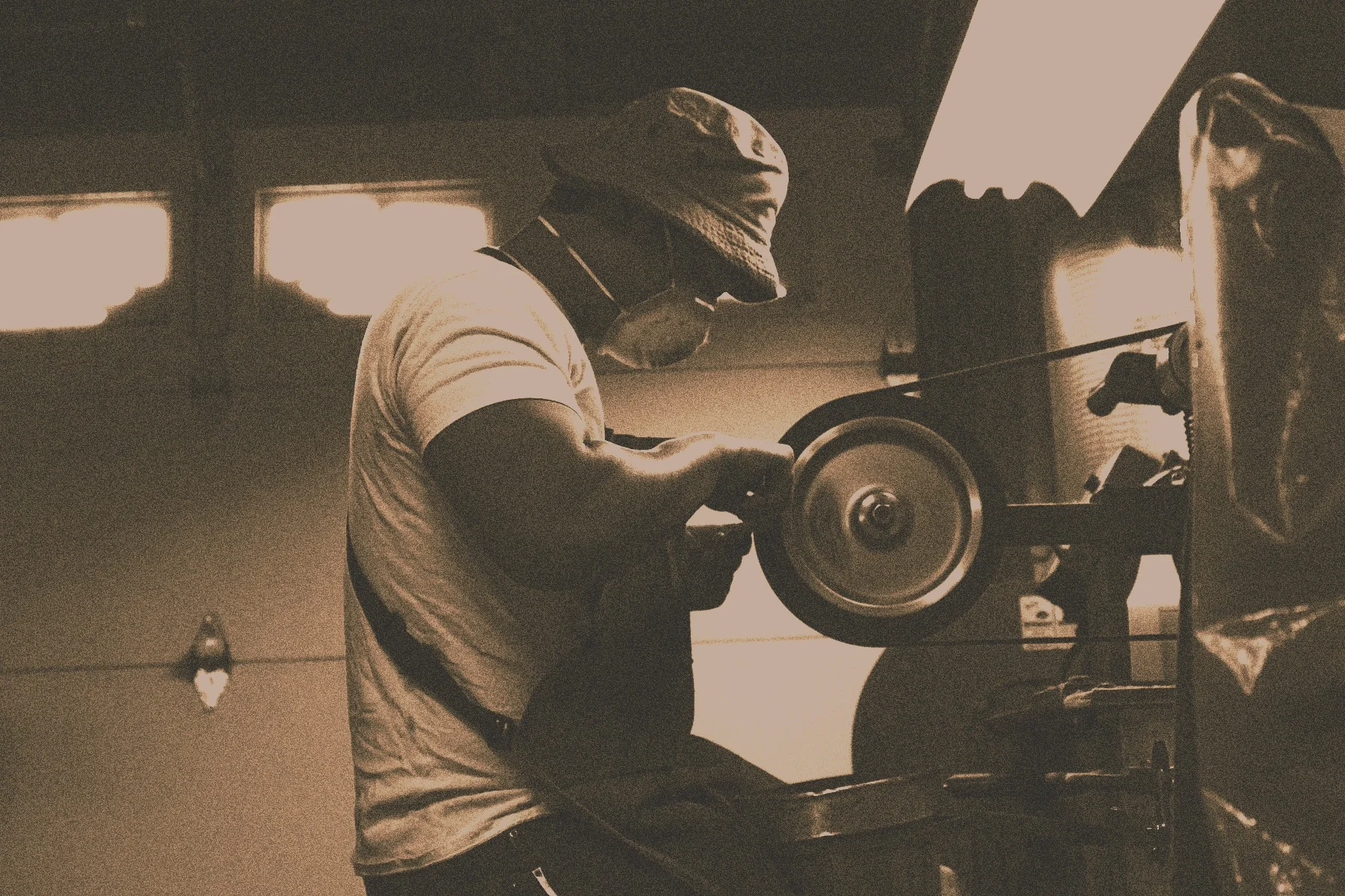 At the grinder, circa 2009.