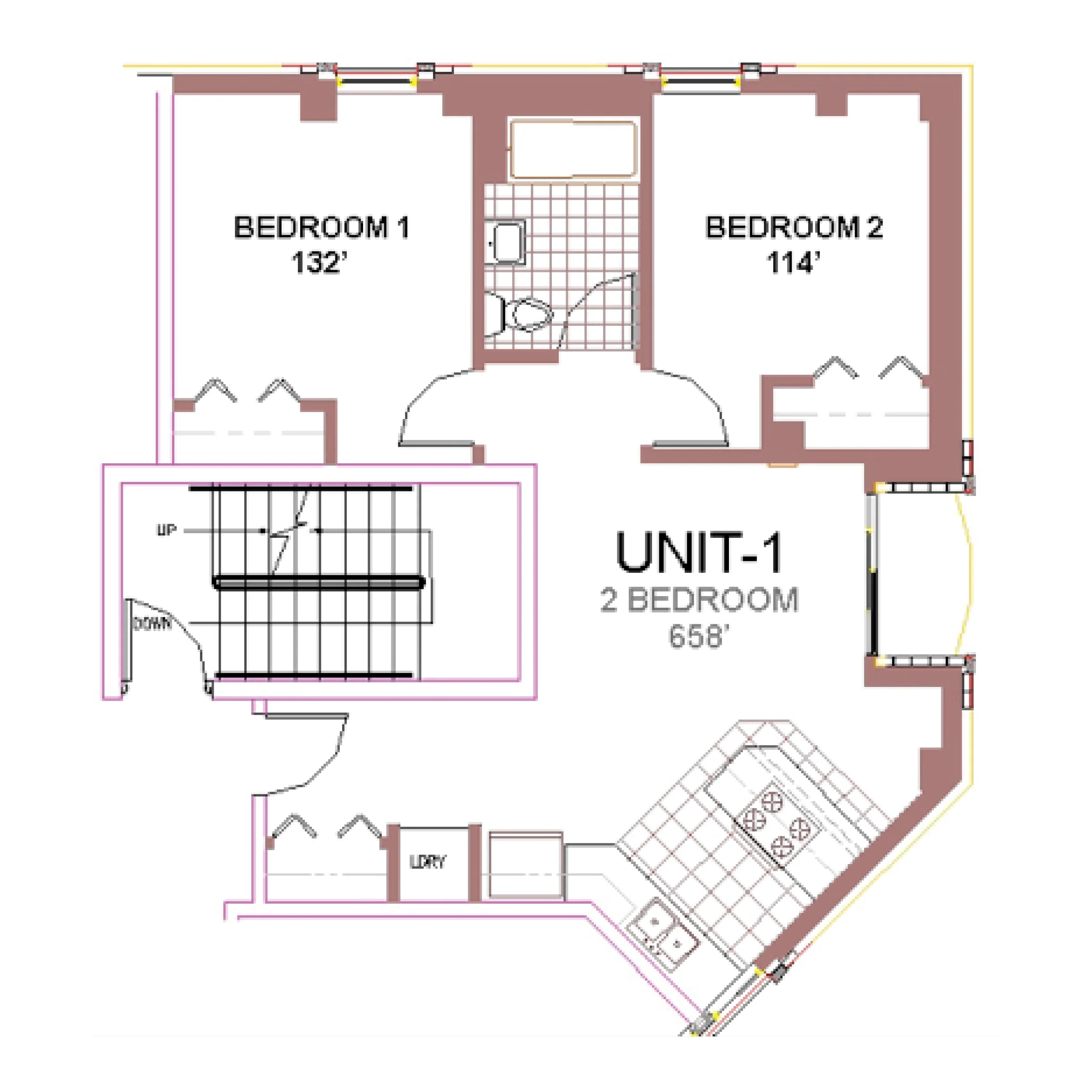 2 Bedroom One Bath Apartment Floor Plans