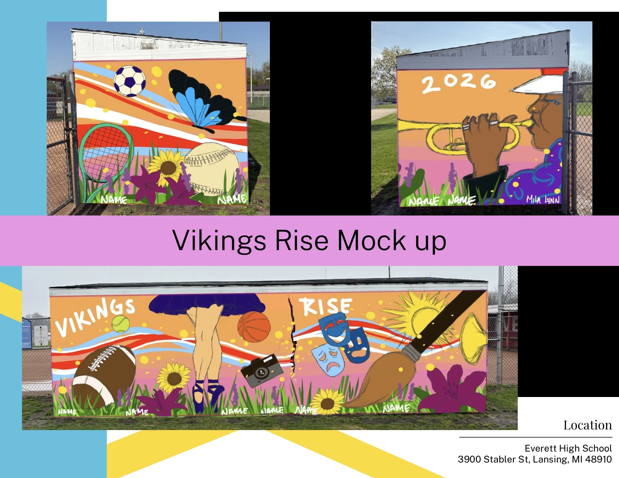 Everett High School Mural Workshop design mockup
