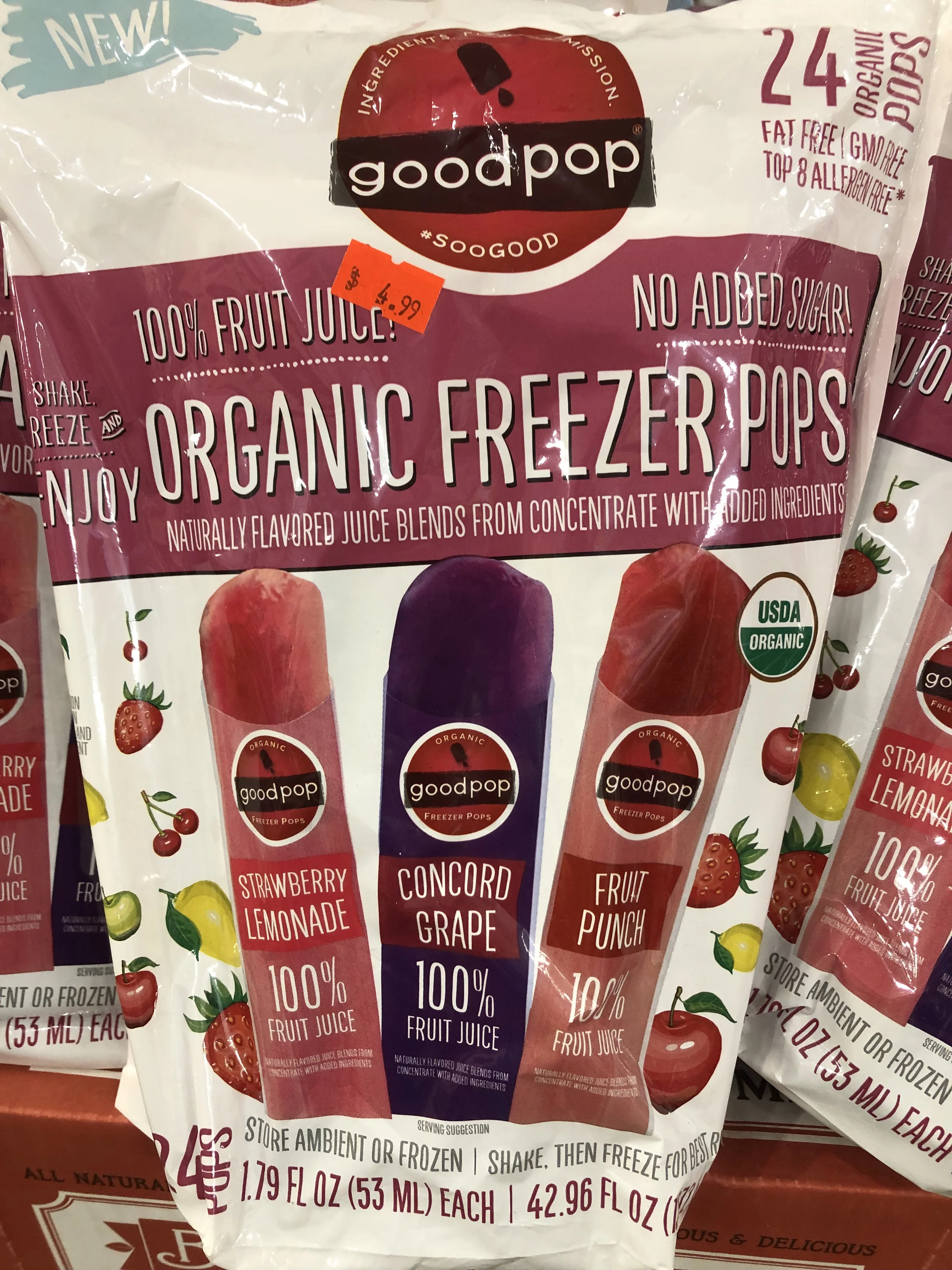 Organic Freezer Pops - Strawberry Lemonade, Concord Grape & Fruit Punch
