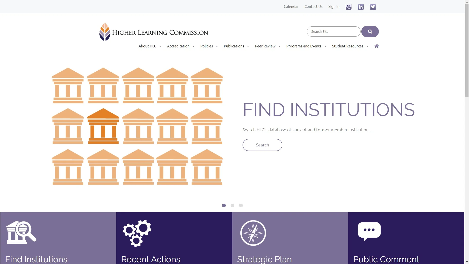 Screenshot of the Higher Learning Commission Homepage