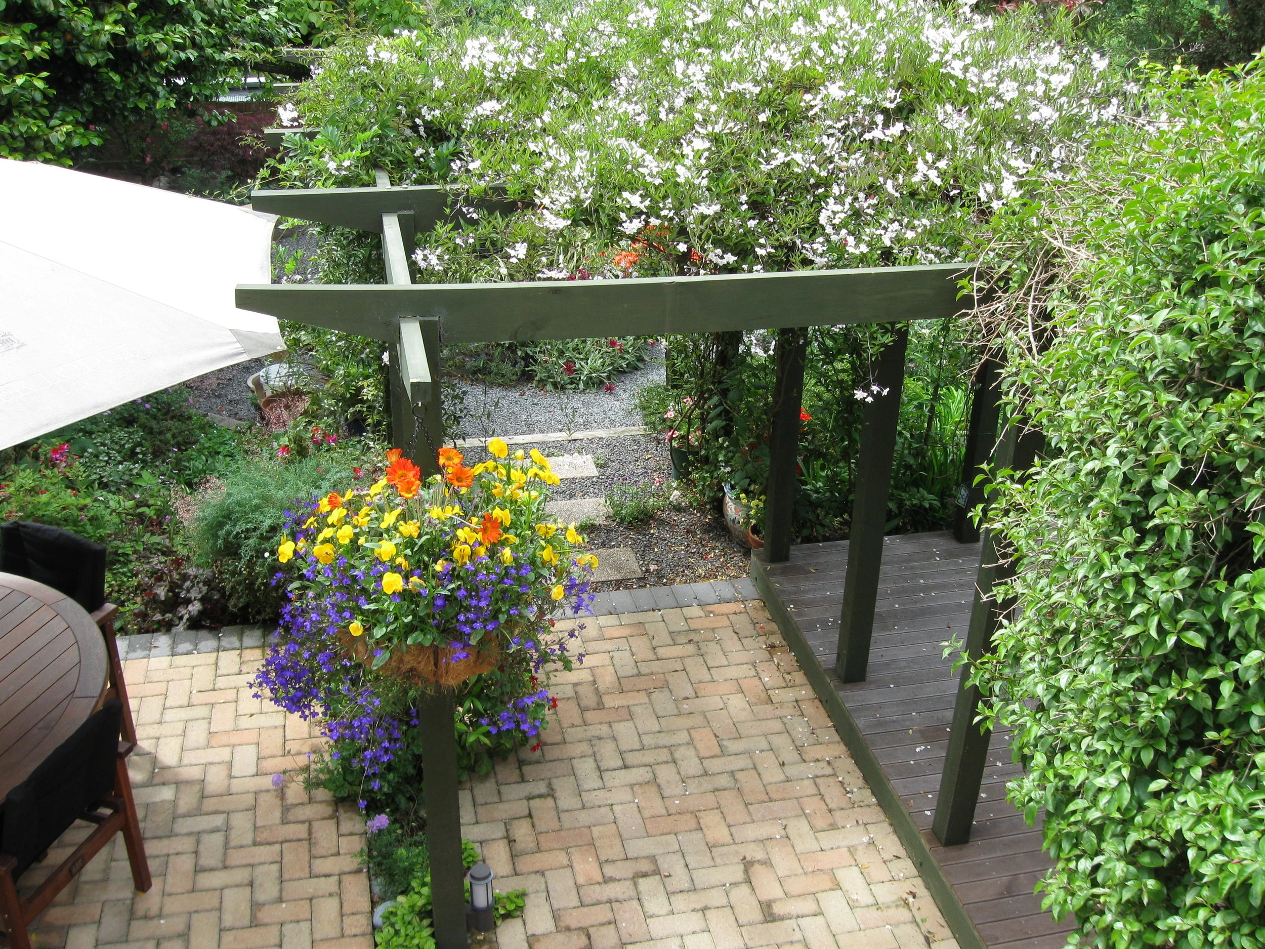 Fletcher Lodge after, view down on pergola.JPG