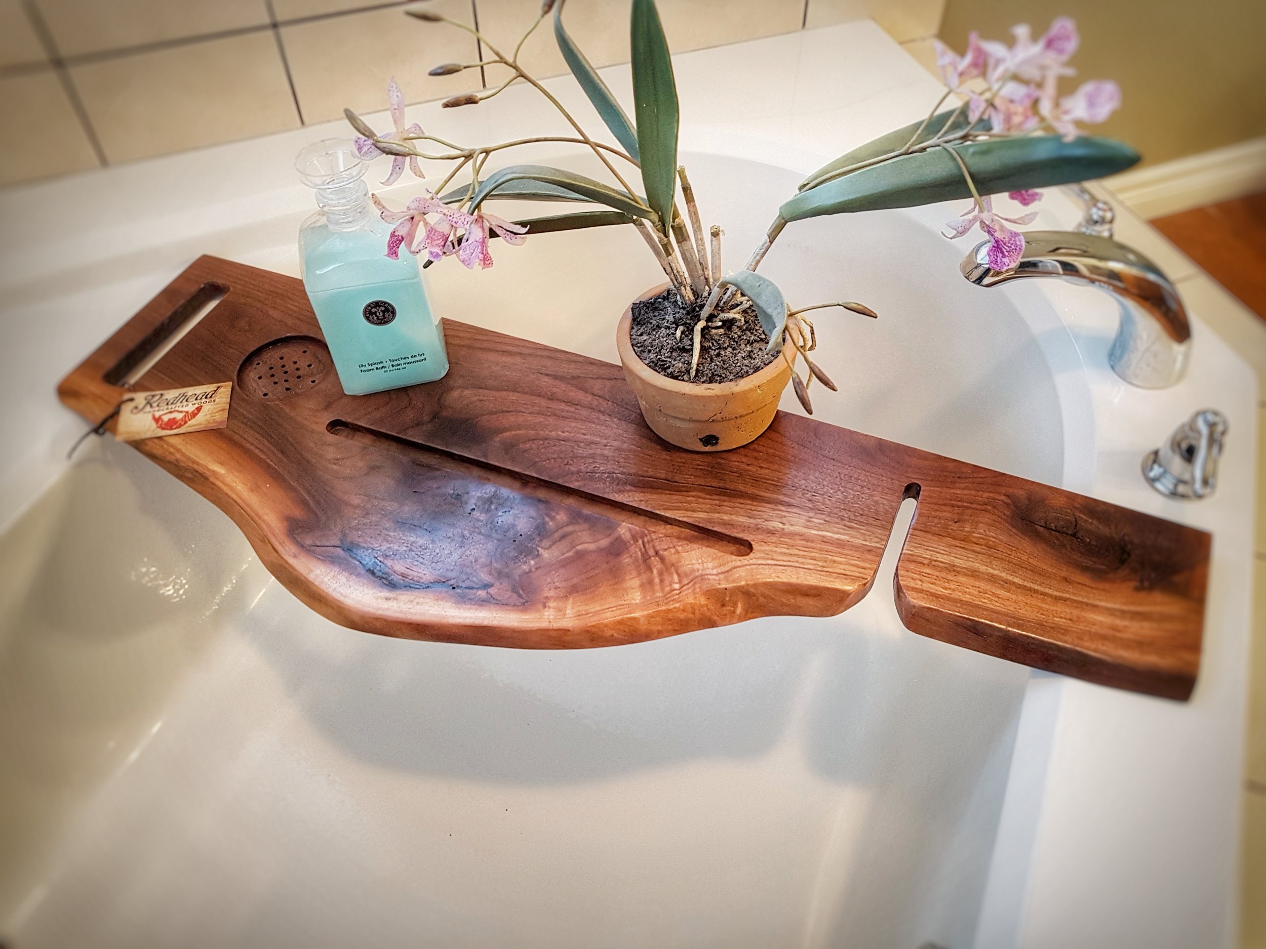 Live Edge Walnut Bath Caddy Redhead Handcrafted Woods
