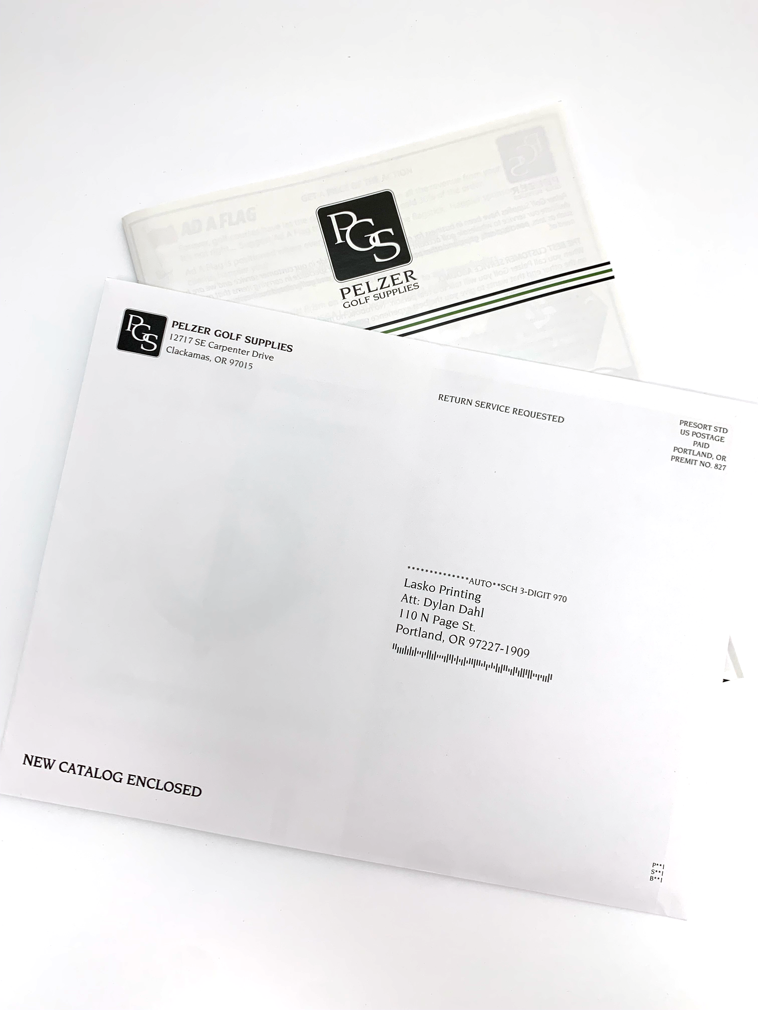 Example of a catalog and a 9x12 custom envelope by Lasko Printing