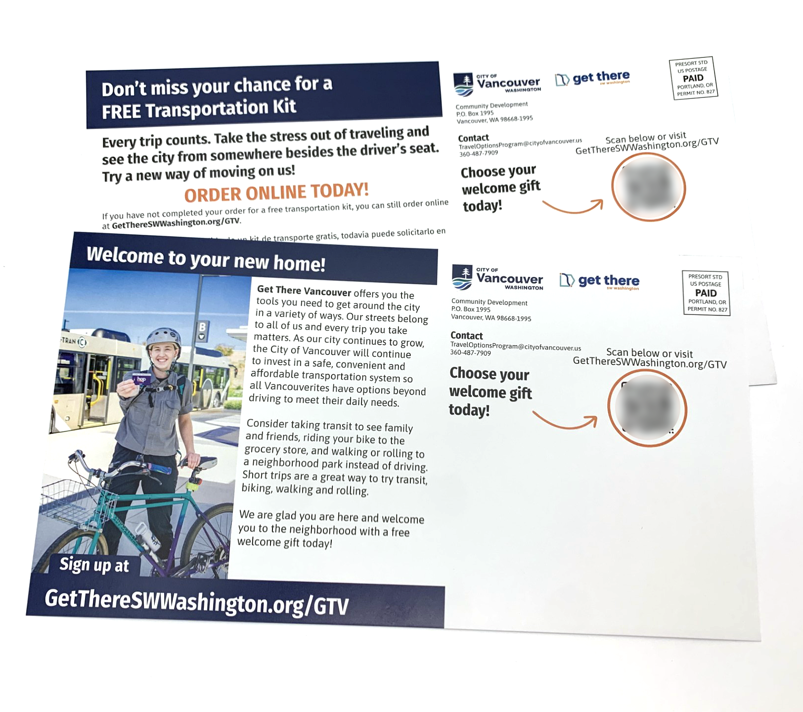 An image of two postcards for inkjetting. These were printed for the City of Vancouver, WA and offset printed by Lasko Printing
